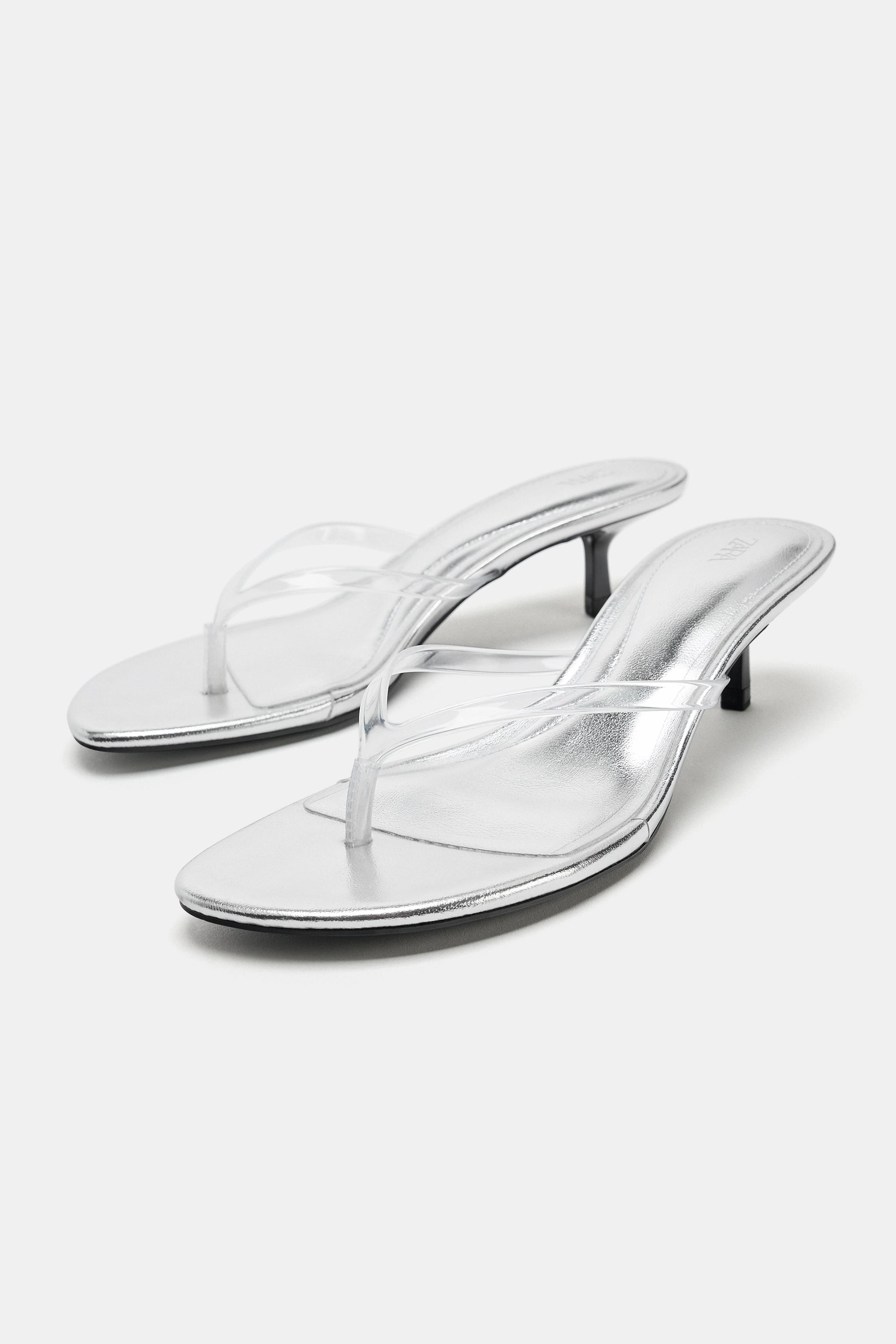 METALLIC EFFECT HEELED SANDALS